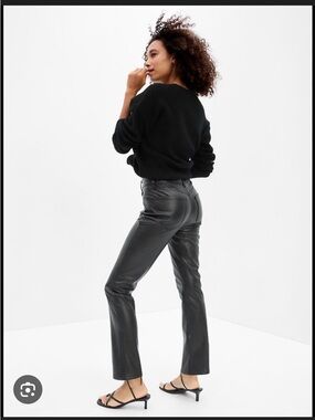 GAP Black High-Rise Faux-Leather Straight Leg Pants
